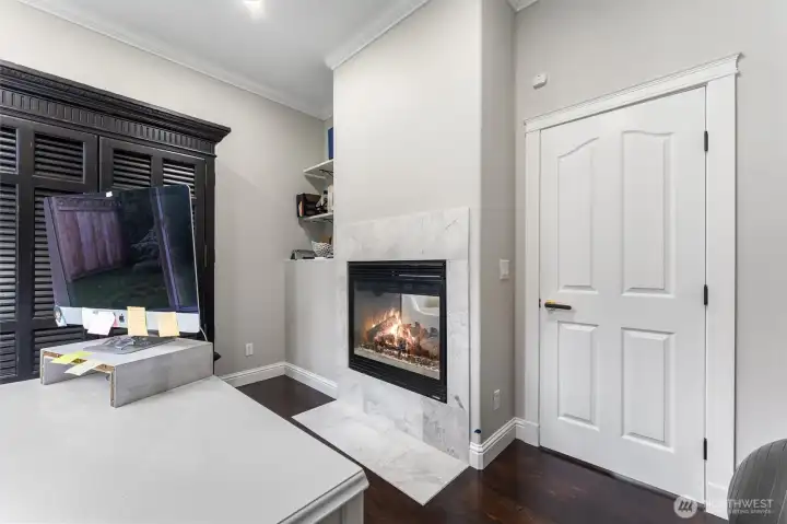 Office with gas fireplace