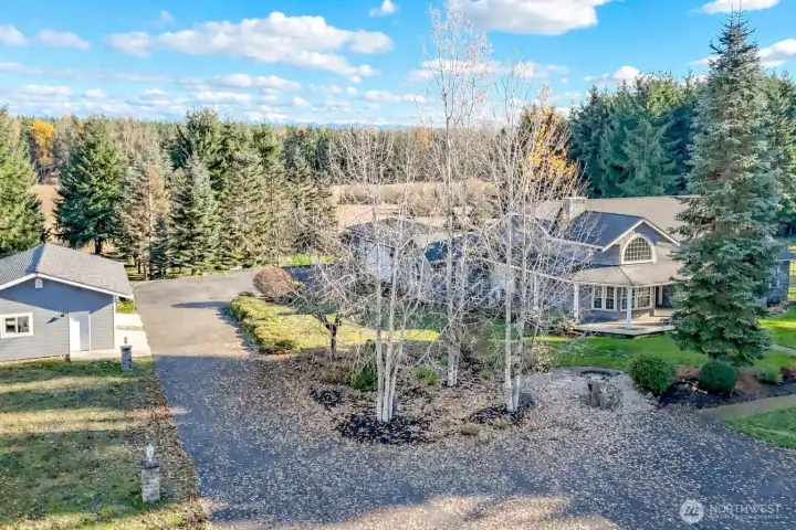 Birdseye view of the front portion of the property