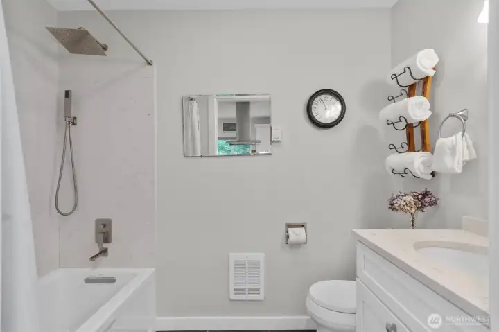 Main Bath with Shower and Comfortable Deep Tub for soaking