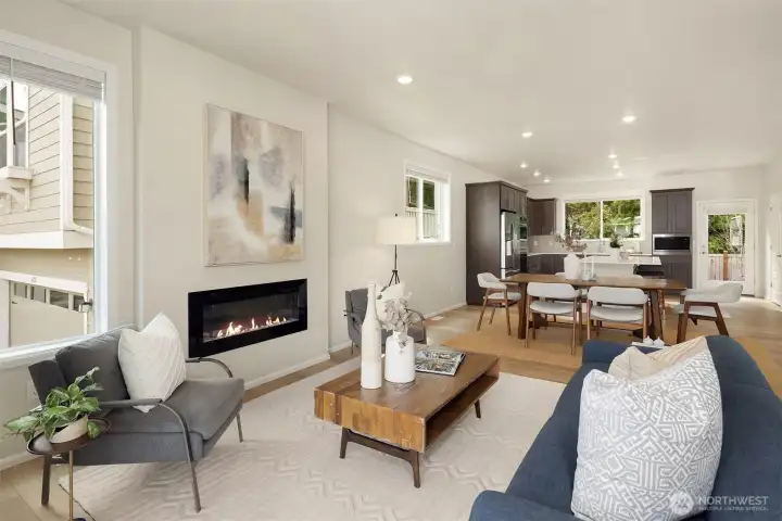 Living Room facing dining and kitchen - well designed open and grand space.