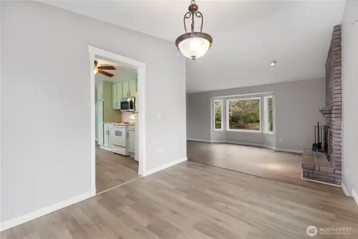 View from dining room, off kitchen, to living room.