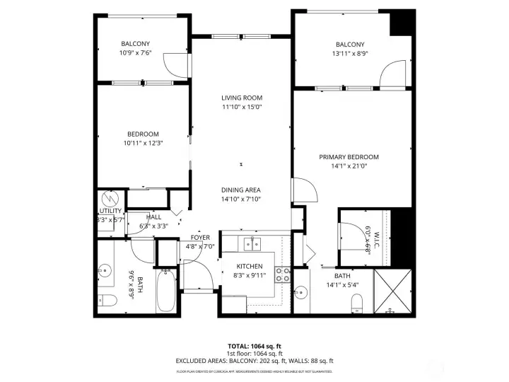 App drawn floor plan. Sq footage is not correct, but will give an idea of room sizes for furniture placement.