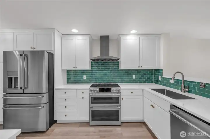 Decorator full-height backsplash adding modern character.