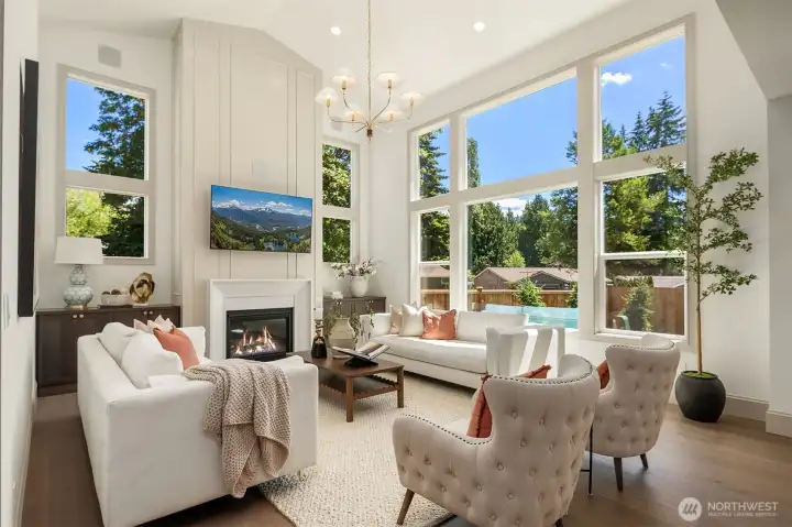 Vaulted great room that overlooks the private backyard