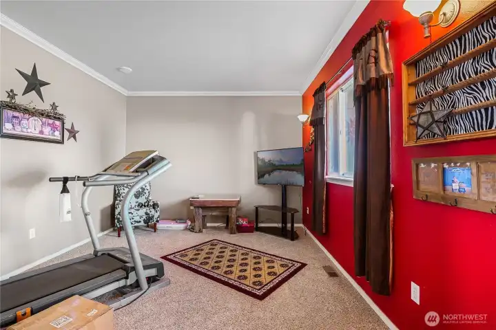 Bonus room offers space for a media room, playroom, fitness area, or hobbies.