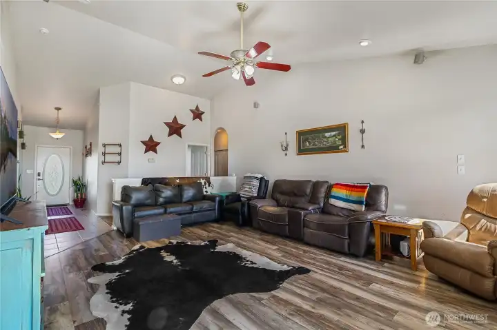 Spacious gathering area filled with natural light.