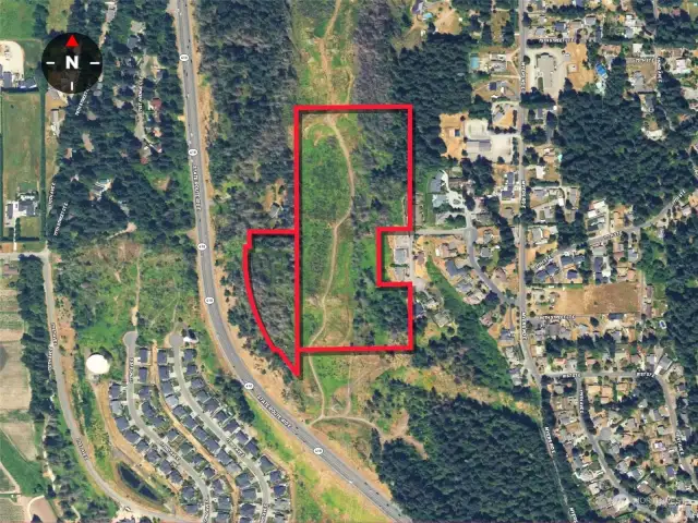 Overhead view with approximate boundaries in red.