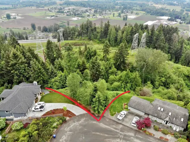 Overhead view with approximate boundaries in red.