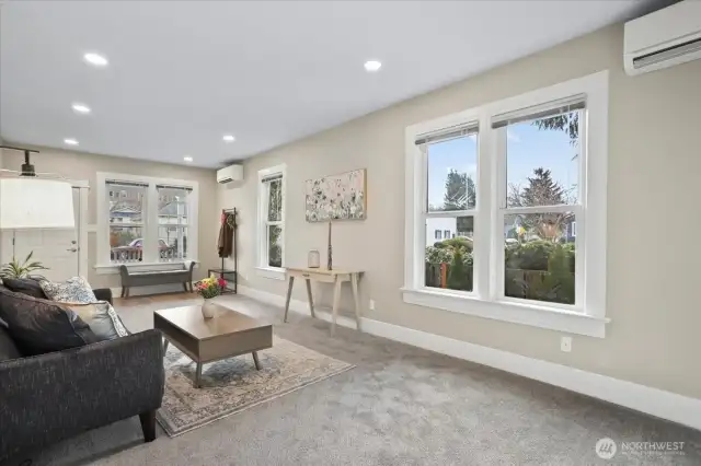 Very spacious living room. All the knob and tube wiring replaced by electrician. Permitted by City of Renton.