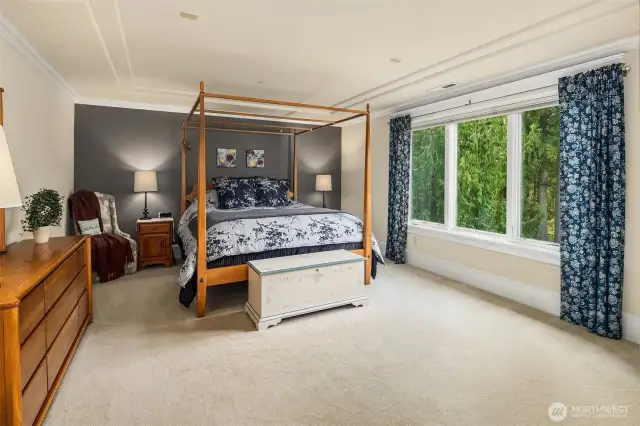 The large master bedroom suite faces the backyard area. Plenty of room for larger sized bed and furniture.