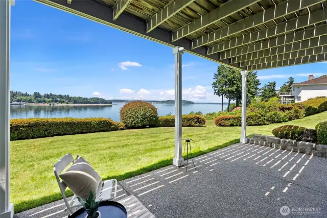 A lovely shaded patio sits under the newly finished deck