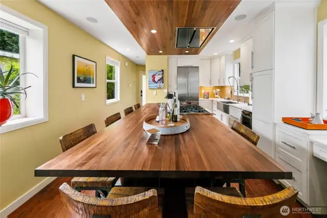 Expansive walnut butcher block island