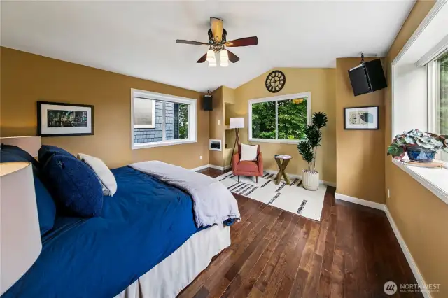 Upper main suite bed room with view of Cascades