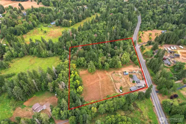 Drone view of property