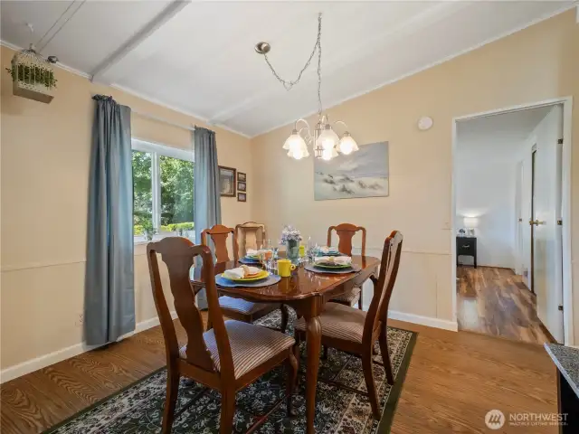 There is room for a large dining room table. Many of the furniture can be purchased as the owner no longer are in need of them.