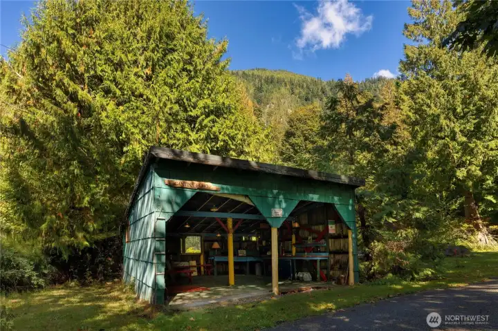 Cantina del Rio, the 23x25-foot shed along Avenue A, the county road. It’s used for storage, as a work area and for parties.