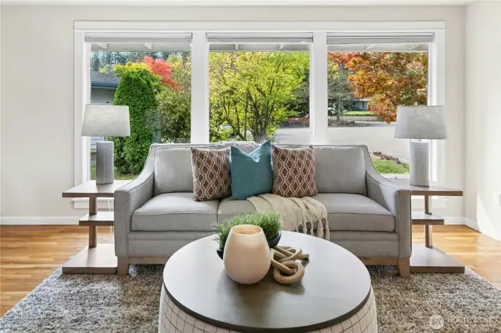 The large picture windows bring in plenty of light