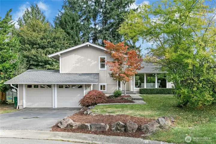 Mature landscaping creates a peaceful and private setting