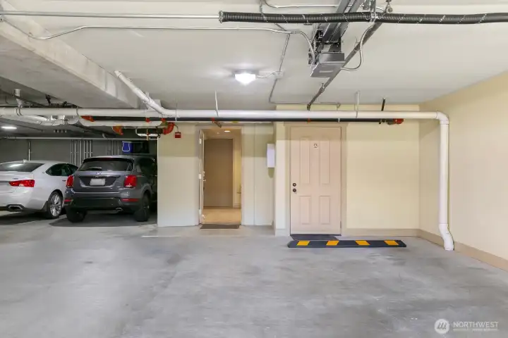 Two car parking and storage are steps away.