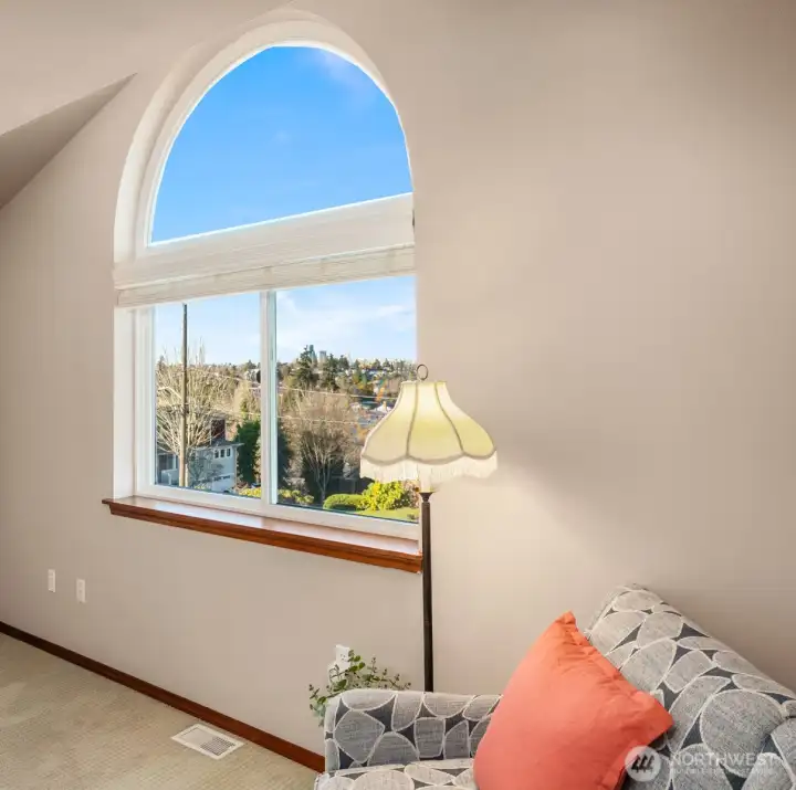 Primary Suite Sitting Room with city view.