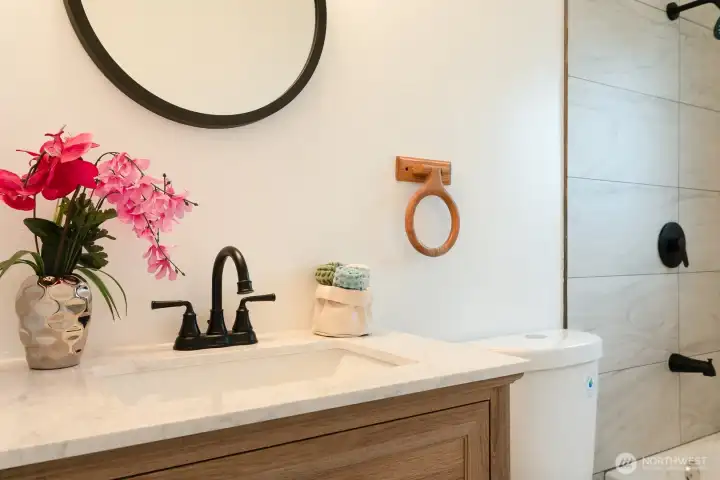 New Vanity sink, Bathtub, and tile