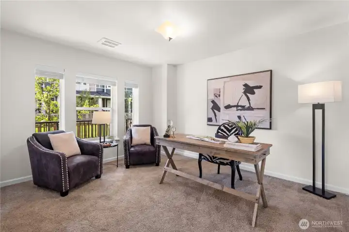 Currently virtually stage as an office, the downstairs bedroom includes its own en-suite bath.