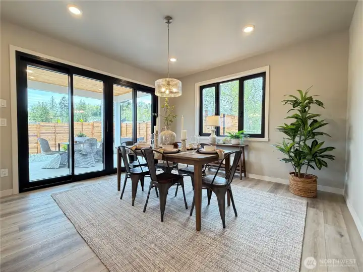 Large dining space and beautiful calm views out your windows.