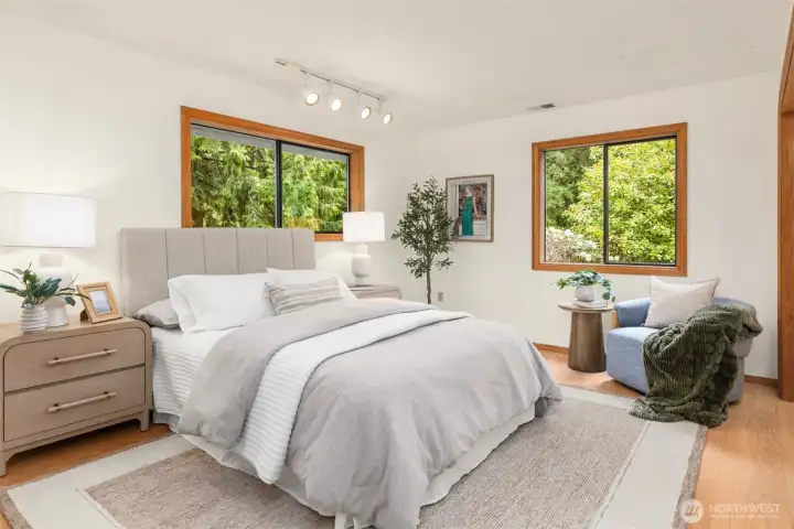 One of the two upper level bedrooms.