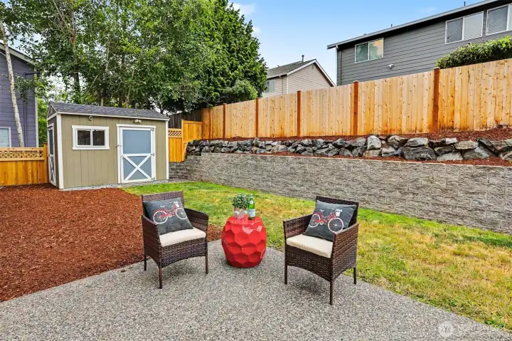 Private backyard has a newer fence and retaining wall as well as an expensive Tuffshed which is perfect for garden tools. Private backyard has a newer fence and retaining wall as well as an expensive Tuffshed which is perfect for garden tools.