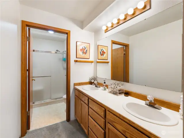 Master Bath looking toward private walk in shower and commode room.