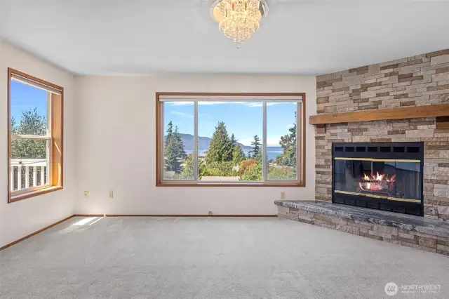 Large windows in the living room to enjoy the view