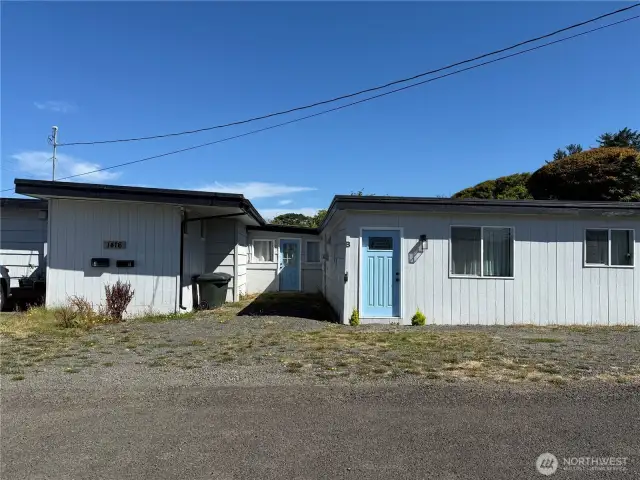 South side of the house blue doors indicate #B unit