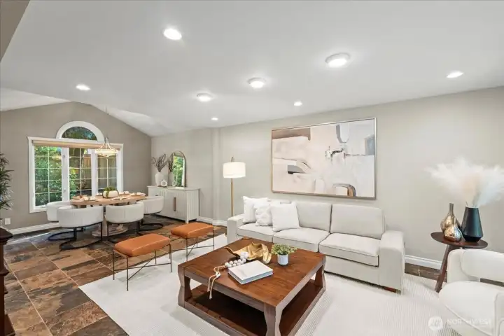 Open concept living room and dining room for great entertainment flow. Most of the interior has newer paint as well.