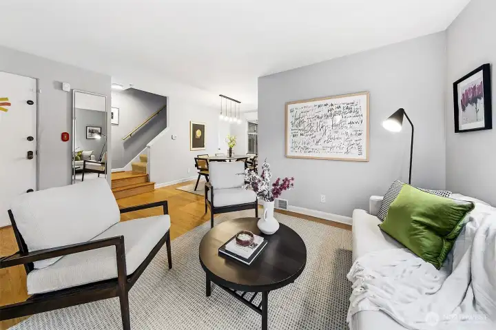 Looking back towards the front door and the staircase leading upstairs.