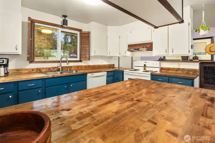 Butcher block counters.