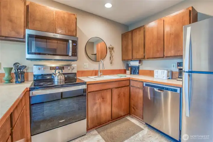 The condo is equipped with newer appliances for efficiency.