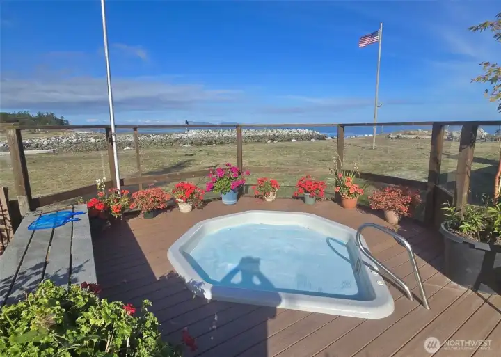 There are two hot tubs on the property. One indoors and this one located by the swimming pool.