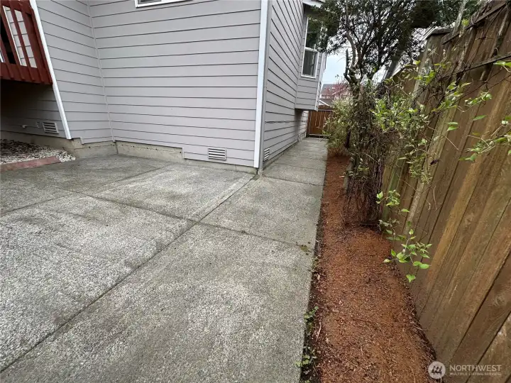 Patio in back and walkway to front