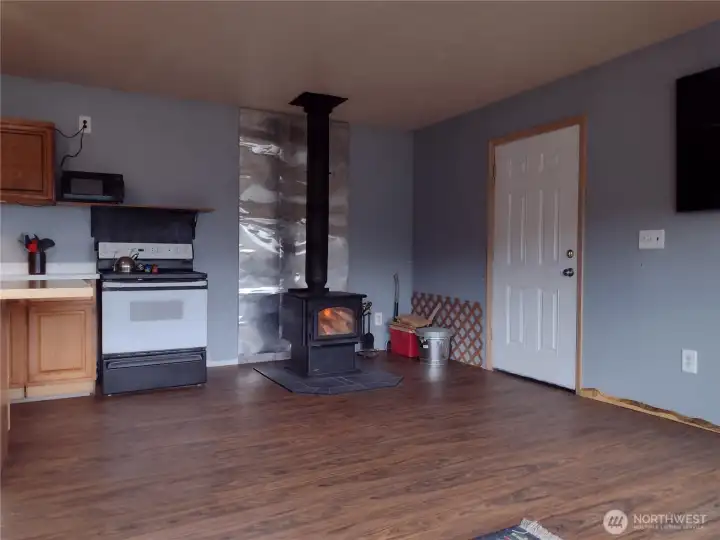 Entry and wood stove