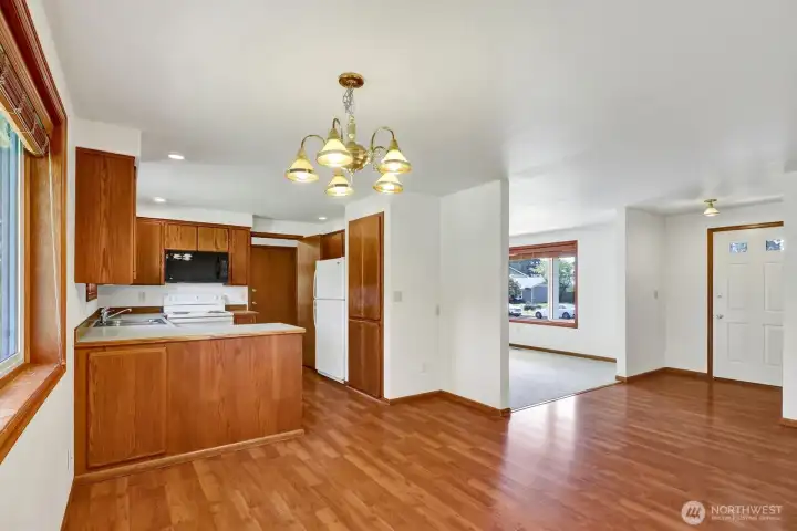 This efficient kitchen keeps it simple and functional, with all appliances staying and a sink-side window overlooking the backyard.