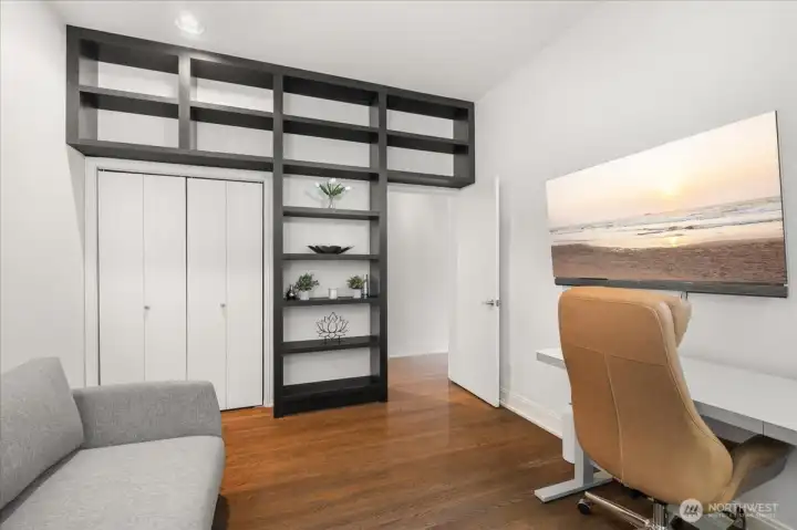 Built-in storage and shelving add style and functionality