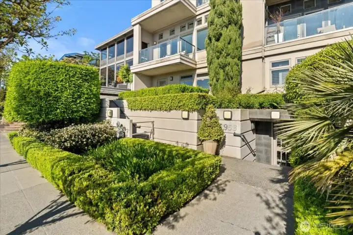 Beautifully landscaped grounds create a welcoming arrival experience