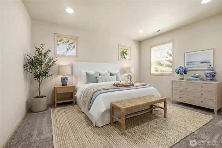 Virtually staged primary bedroom