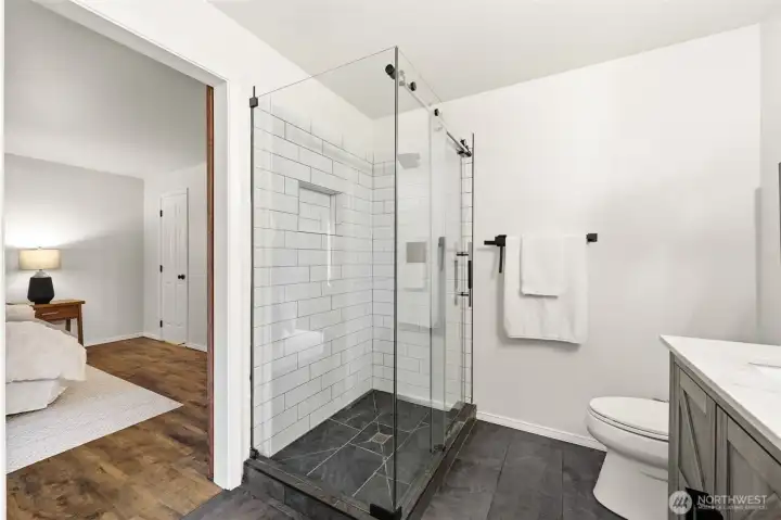 Recently updated bathroom with dual sinks, soaking tub, and shower. Recently updated bathroom with dual sinks, soaking tub, and shower.