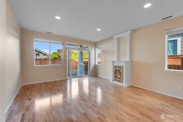 Living room with Gas Fireplace and Slider to covered patio