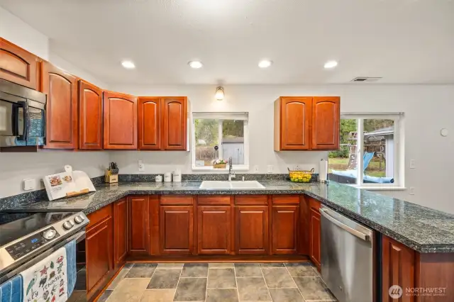 Large Kitchen with granite countertops