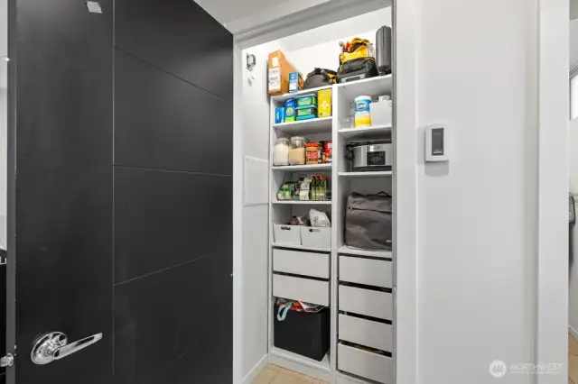 Huge coat/storage closet with custom built-ins.