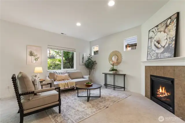 Fireplace abundant natural light