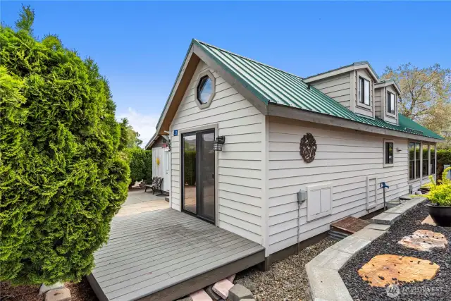 Easy care yard, most of it is covered by the deck and patio.