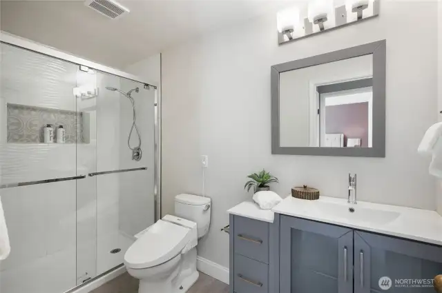 3/4 bathroom on the upper level.